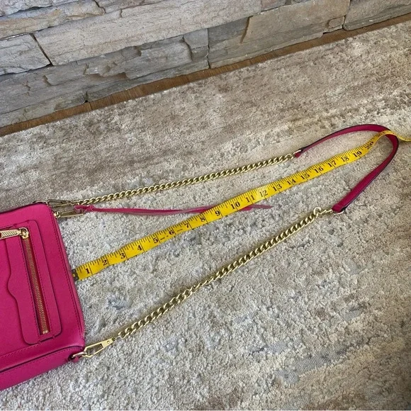 REBECCA MINKOFF Avery Saffiano Leather Crossbody Bag Fuchsia Pink Gold Chain - Picture 13 of 14